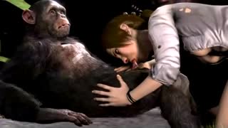 3d porn zoo: girl takes a deep Blowjob hairy monkey