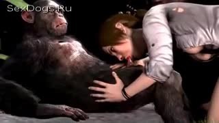 Девушка из секс аниме сделала глубокий минет обезьяне