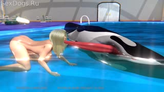 Классный секс с рыбой: блондинка трахается с китом и сосет его двух метровый член