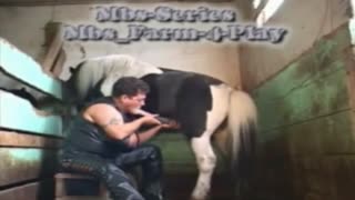 Mature woman with short hair after Blowjob horse started fucking him in the ass